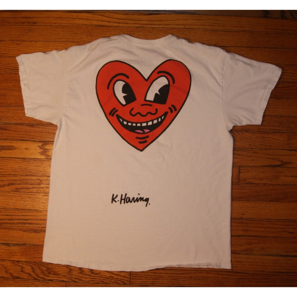 Keith Haring Heart Art Graphic T-shirt Men Large White Short Sleeve - Picture 5 of 8